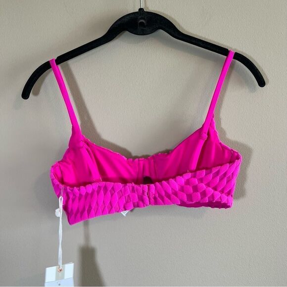 ✨ GOOD AMERICAN Pink Jacquard Wave Check Demi Better Bikini 1 Small NWT - Picture 7 of 12